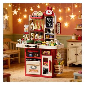 Centro de Cocina de Juguete de Plástico para Niños, Mesa de Chef de Simulación, Refrigerador, Grifo, Armario, Utensilios, Juego Educativo para el Crecimiento y la Interacción Padre-Hijo - Product Image 6