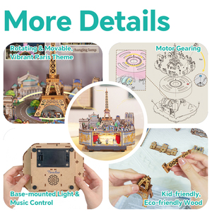 Tonecheer Vente en gros <span class=keywords><strong>Paris</strong></span> Cadeau Romantique <span class=keywords><strong>Paris</strong></span> DIY <span class=keywords><strong>Puzzle</strong></span> 3D Boîte à musique pour la décoration de bureau à domicile avec sites historiques - Product Image 3