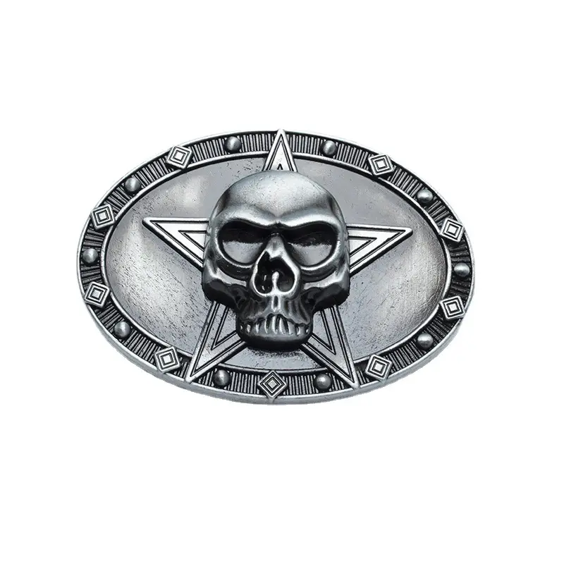 Alloy belt buckle men's pant buckle five-pointed star skull image waistband buckle