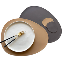 Set de napperon et dessous de verre en Silicone, ensemble imperméable, texture cuir pu, tapis de Table à manger