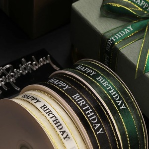 Cinta de organza personalizada reciclada para feliz cumpleaños, de 1-1/2 pulgadas, con estampado de purpurina dorada, de una sola cara, de satén, para embalaje de regalo, lazo decorativo - Product Image 5