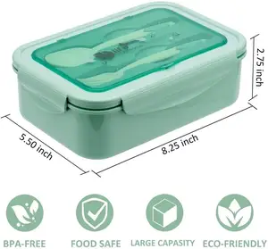 Пластиковая коробка бэнто с 3 отделениями, многоразовая пластиковая коробка tiffin, детский Ланч-бокс с столовыми приборами