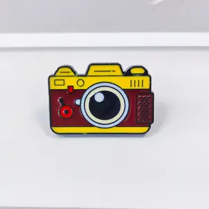 Professional yellow camera design soft enamel pins for garment ornament