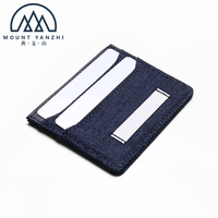 Dompet Kartu Kredit Kulit Asli Denim Tahan Lama Model Sambungan Yanzhi dengan Logo Kustom, Anti RFID, Tipis, dan Praktis