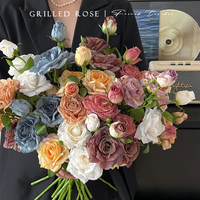 3 Têtes de Roses Artificielles Réalistes en Soie Brûlée, Bords Grillés, pour Mariage, Décoration Intérieure, Thanksgiving