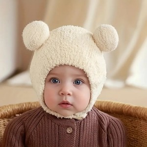 Chapeau en <span class=keywords><strong>laine</strong></span> pour bébé automne hiver Cache-oreilles pour enfants Coral Fleece Cute Knitted Boys Girls Winter Style - Product Image 2