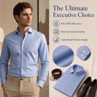 Chemises habillées premium pour hommes en mélange coton 200S et soie de mûrier, à manches longues, coupe ajustée, style exécutif, infroissables, pour le bureau