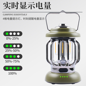 Vintage Lights <b>Camping</b> <b>Lantern</b> Rechargeable <b>Led</b> 4W Plastic Outdoor Tent Light - Product Image 4