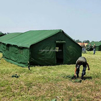 Tente Safari en Toile Double Quatre Saisons Imperméable Modulaire Portable Robuste Camouflage Vert pour Camping Extérieur et Secours en Cas de Catastrophe JQ