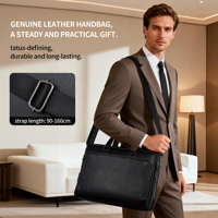 Porte-documents de luxe portable en cuir pleine fleur pour homme, idéal pour le bureau et les affaires, avec double poignée