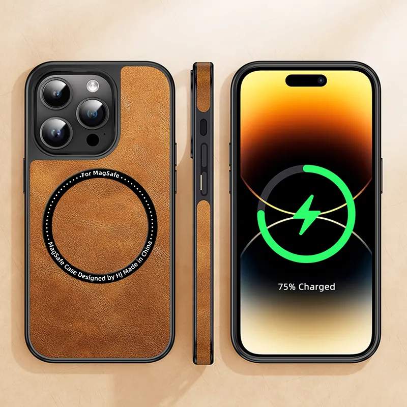 Business Magnetic Wireless Charging Cellphone Case For iPhone 12 13 14 Pro Max Leather Phone Cover For iPhone 15 Pro Max Fundas