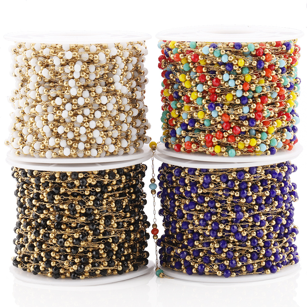 Trendy Mixed Color Stainless Steel Faceted Crystal DIY Jewelry Making Beads Chain Trendy Fashion Findings for Jewelry Making