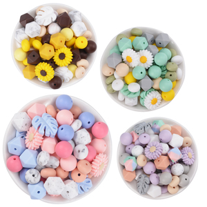 Nouvelles perles en silicone souple de qualité alimentaire sans BPA, motif floral, pour sucettes, perles à mâcher en silicone pour bébé, vente en gros - Product Image 1