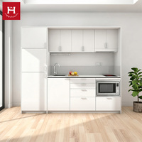 Nouvelle conception de meuble de cuisine prêt à l'emploi, compact, tout-en-un, pour appartement ou hôtel, mini-cuisine avec réfrigérateur, cuisinière et évier