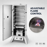 Fumoir à gaz en acier inoxydable avec 4 niveaux, allumage électronique, pour barbecue extérieur, avec crochets
