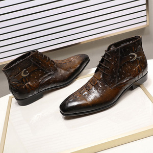 Bottes de Travail pour Hommes Printemps-Automne en Cuir Véritable avec Motif Léopard en Relief, Semelle en Caoutchouc Imperméable - Product Image 4