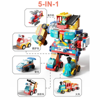 Blocs de construction à grosses particules, jouets en briques, grande taille, jouets variés, Robots, Train, voiture de Police, modèle d'assemblage, enfants, jouet d'insertion, 195 pièces