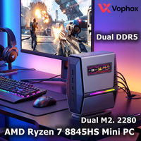 Mini PC para Juegos Personalizado de Fábrica OEM, AMD Ryzen 7 8845HS, Windows 11, Mini Computadora con IA, LAN Dual de 2.5G, PC Pequeña con Pantalla Inteligente de 3.49 Pulgadas