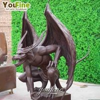 Statue de Gargoyle ailé en bronze coulé grandeur nature, grande sculpture de monstre pour la décoration de parcs, de cours et de jardins