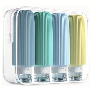 Juego de Botellas de Plástico Marrón de 6 Onzas (177 ml) con Logotipo Personalizado, a Prueba de Fugas, con Kit de Botellas de Silicona Recargables para Artículos de Aseo - Product Image 1