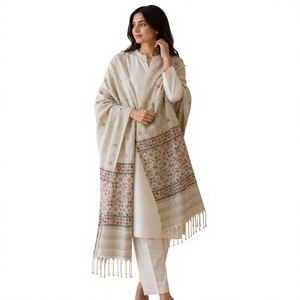 Women Ethnic Shawl <b>Wool</b> <b>Wrap</b> Striped Floral Border Tassel Winter Scarf Warming Skin-Friendly Custom Logo - Product Image 3