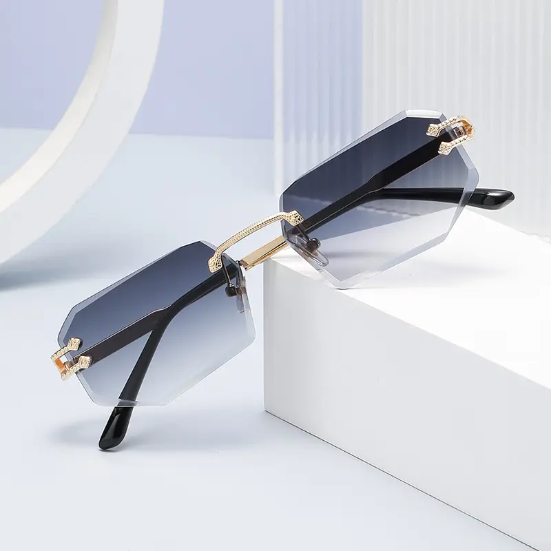 6066 Randloze Zonnebril Man Vrouw Luxe Merk Ontwerper Mode Gradiënt Metalen Luipaard Retro Tinten Vierkante Zonnebril