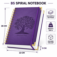 Cahier multi-sujets A5, 300 pages, avec 5 séparateurs amovibles en PVC, reliure à double anneaux, fermeture élastique, pour l'étude et le bureau