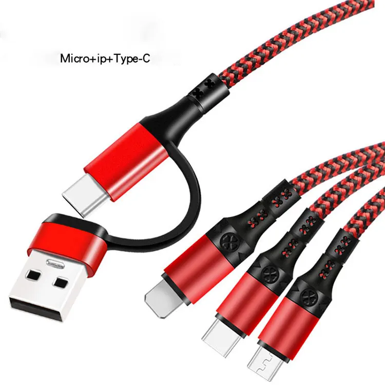 5 In 1 Type C And USB Port Cable USB C And Micro And Lighting Adapter 1.2M Fast Charging 3A USB Data Cable For All Smartphone