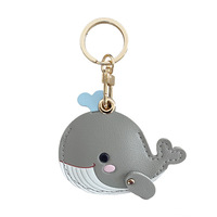 Porte-cartes de visite et étui de protection porte-clés en cuir, motifs animaux et fruits (fleur, oiseau, baleine, abeille, crabe, cheval, hibou, flamant rose, fraise)