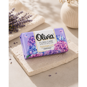 Hydrangea Scented Premium Cream Bar <b>Soap</b> with Coconut Oil and Glycerin for Hand and Body Care 140 g Olivia Flora Care - Product Image 1