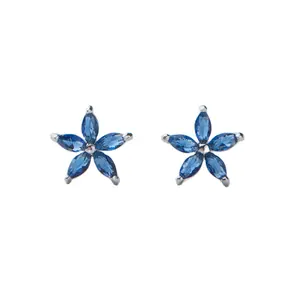 Juwelenhersteller blaue Zirkon-Blumentopf-Ohrringe 925 Sterlingsilber-Blumentohrringe für Damen