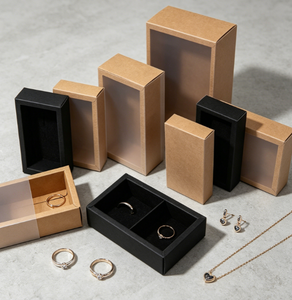 Boîte en papier kraft avec tiroir coulissant et fenêtre en PVC givré, boîtes cadeaux coulissantes pour bijoux, cosmétiques, emballage d'accessoires de petite taille - Product Image 4