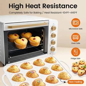 MUYULINS Factory 12-<b>cup</b> LFGB non-stick BPA Free metal reinforced frame heart-shaped silicone <b>cupcake</b> pan American-style cake - Product Image 5