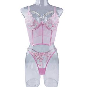 אין מינימום ארוטי הלבשה תחתונה סקסי לראות-דרך ורוד רשת רקמת הלב אסף חזייה להגדיר עבור נשים סקסי תחתונים - Product Image 5