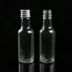 Benutzer definierte 1,7 floz kleine Whisky Whisky Flasche leer PET Kunststoff Alkohol Schuss Wein Mini Schnaps flaschen 50ml mit manipulation sicheren Kappen