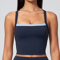 Grenzüberschreitendes Atmungsaktives Yoga-Tanktop mit Bare-Feel-Effekt, Zweiteiliges Set mit Kontrastfarben, Überkreuzter Rücken, Mittlerer Halt, Stylischer Sport-BH