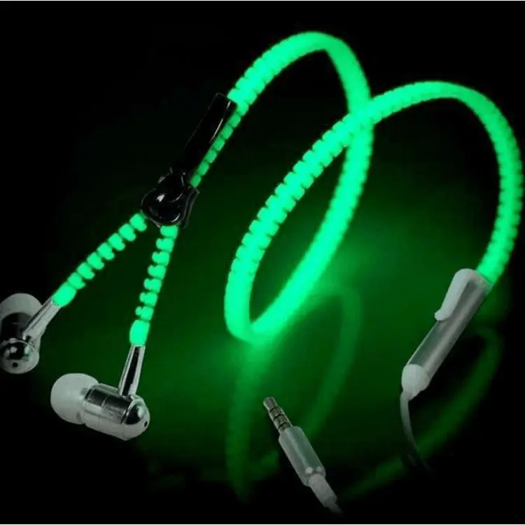 Fluorescent Luminous Logam Zipper Headphone Logam Tali Earphone In-Ear Universal Earbud