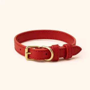 Durable Leather Dog Collar Red Fashion Waterproof Leather Dog Collar With Brass Hardware Full-Grain Leather Collar