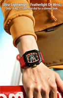 Montre Tonneau pour homme, cadran squelette, lumineuse, étanche, boîtier fin, bracelet en silicone, style course, montre de sport