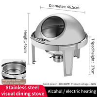 Chauffe-Plat Rond Professionnel pour Buffet d'Hôtel et Mariages, Modèle 721, Demi-Or, en Acier Inoxydable, Type Roll Top