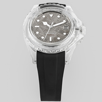 Reloj de Pulsera de Buceo Luminoso con Correa de Goma y Esfera con Textura de Meteorito, Reloj Mecánico Automático para Hombre con Caja de Cristal Transparente OEM