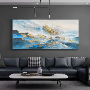 Decoración de Dormitorio, Hermosa <span class=keywords><strong>Pintura</strong></span> Acrílica Abstracta Moderna con Paisaje de Montañas Doradas Hecha a Mano - Product Image 3