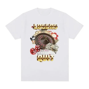 T-shirt vintage con stampa grafica meme 'Losers Quit Gambling' da donna, a maniche corte, girocollo, abbigliamento casual alla moda - Product Image 2