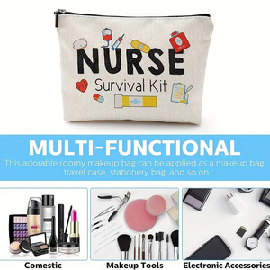 Bolsa de Maquillaje Personalizada con Cremallera, Diseño de Medicamentos, Lona de Lino, Patrón de Letras, Bolsa de Viaje para Cosméticos y Artículos de Aseo - Product Image 6