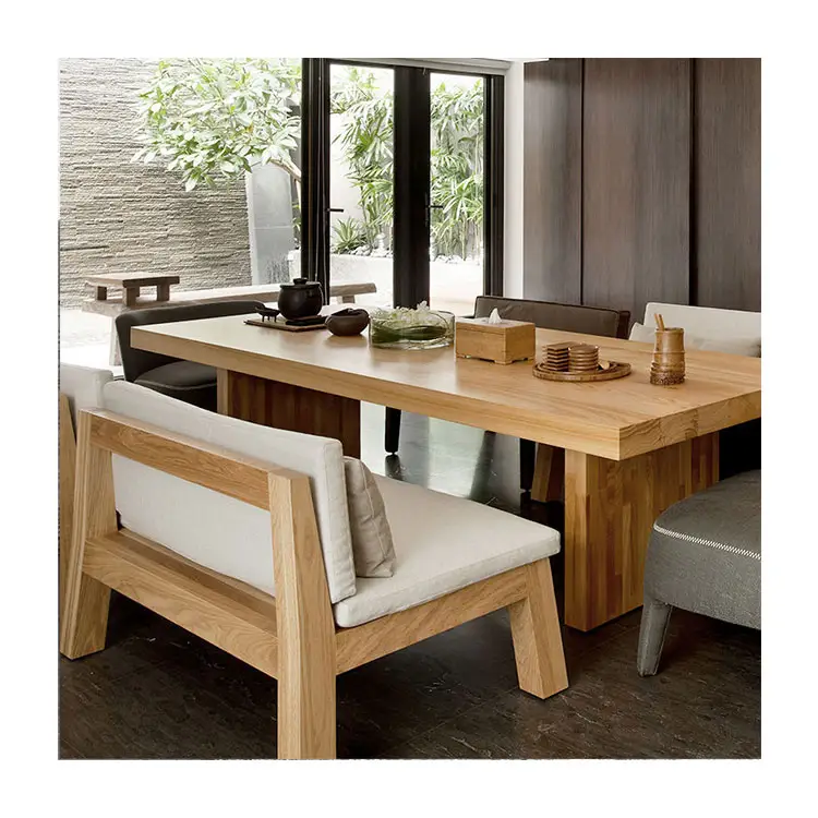Su misura sala da pranzo mobili spessi basso in legno massello tavolo da pranzo e panche grande tavolo da pranzo mesas restaurante