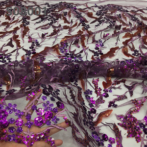 Tela de encaje con lentejuelas purpurina para vestido, tejido bordado nigeriano Lae - Product Image 1