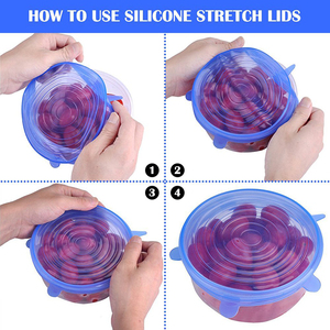 Lot de 6 couvercles extensibles réutilisables en silicone souple, multifonctionnels, de qualité alimentaire, pour fruits, viande et légumes - Product Image 4