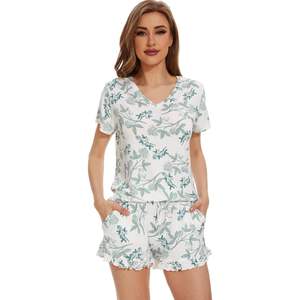 Ensemble de pyjamas pour femmes en viscose de bambou, haut à manches courtes et short à volants, vêtements de nuit, tailles S-XXL - Product Image 5