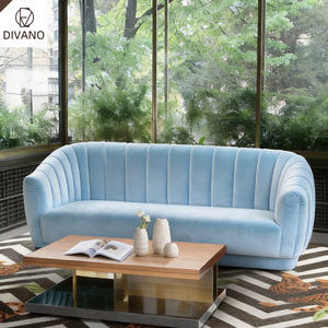 Modern Curved Velvet High End Living Room Set Light Blue Vertical Channel Tufted 3 Seater Luxury DV-OREAS Prod Modern Curved Vel - Product Image 1