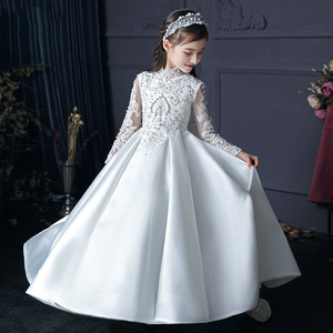 High Quality Embroidery Beaded Bow Kids Gowns Flower Girls Wedding Bridesmaid Dresses Communion Dress White Pageant Party Frock - Product Image 5